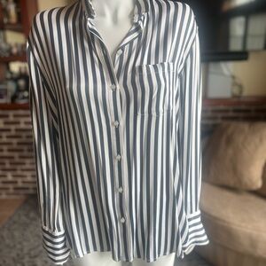Black and White Striped Button-Up Shirt